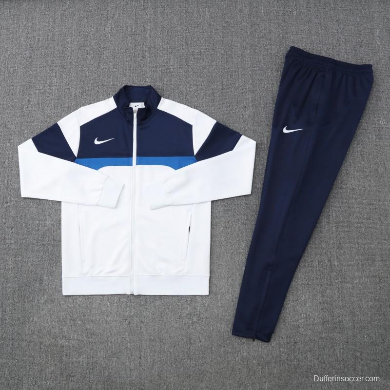 2025 Nike White/Navy Full Hoodie Zipper Jacket +Long Pants