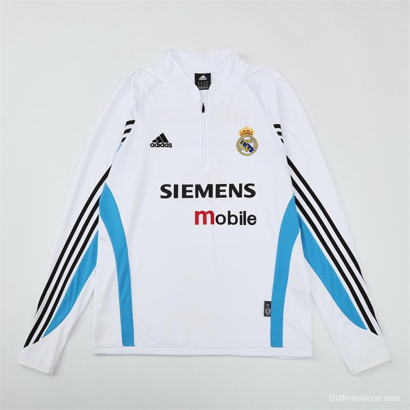 Retro 03/04 Real Madrid White Half Zipper Jacket