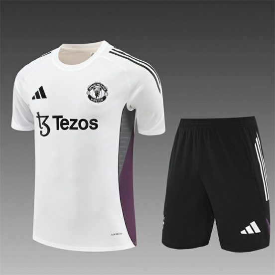 25/26 Manchester United White Purple Short Sleeve+Soccer Shorts