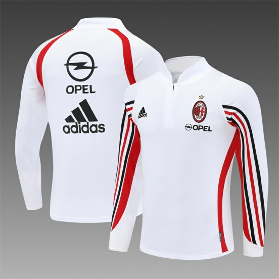 Retro 03/04 AC Milan White Half Zipper Jacket+Long Pants