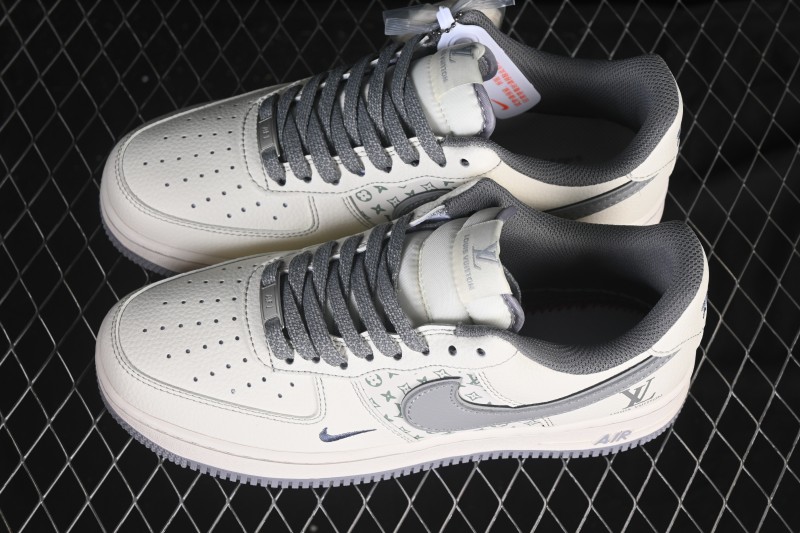 Nike Air Force 1 '07 Low LV Collaboration Printed Beige Swoosh Casual Low-Top Sneakers - HH7518-079