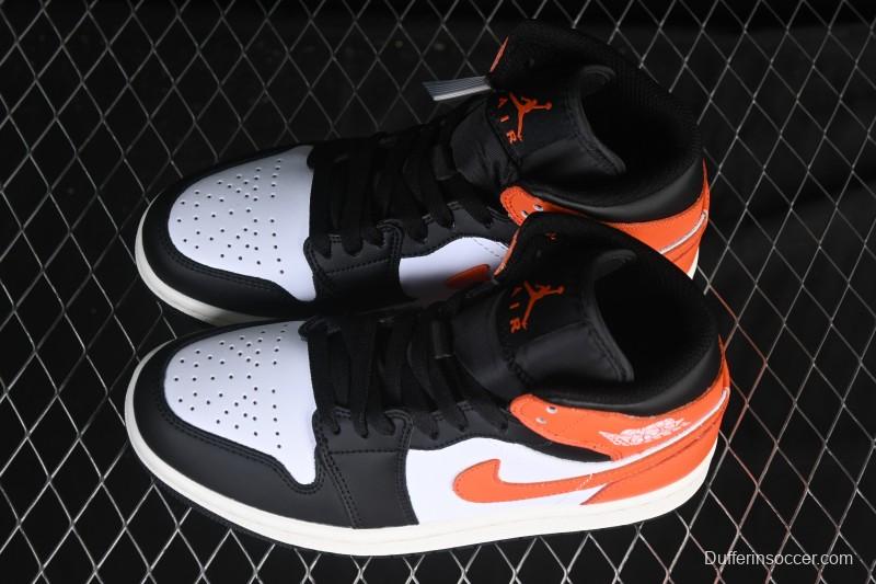 Nike Air Jordan 1 Mid AJ1 Mid-Top Casual Sneakers with Black White Orange Design - DQ8426-801