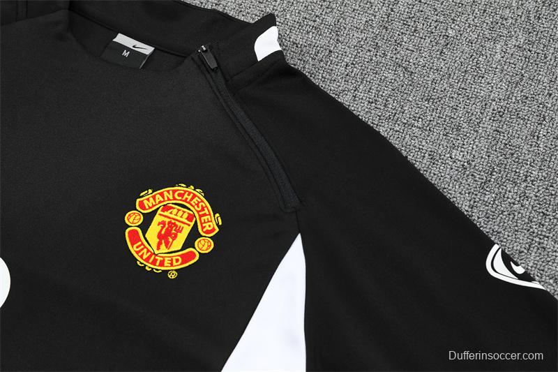 Retro 02/03 Manchester United Black Half Zipper Jacket+Long Pants