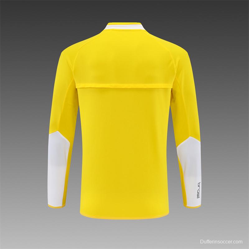 2002 Brazil Yellow Half Zipper Jacket+Long Pants