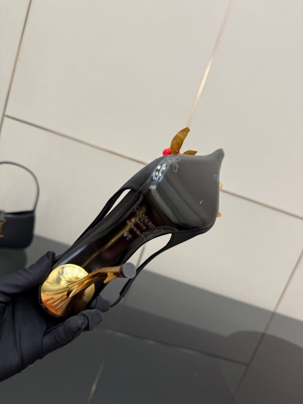 Saint Laurent 2025 SS Rose Thorn High Heels with Sculptural Gold Heel - KFY00320