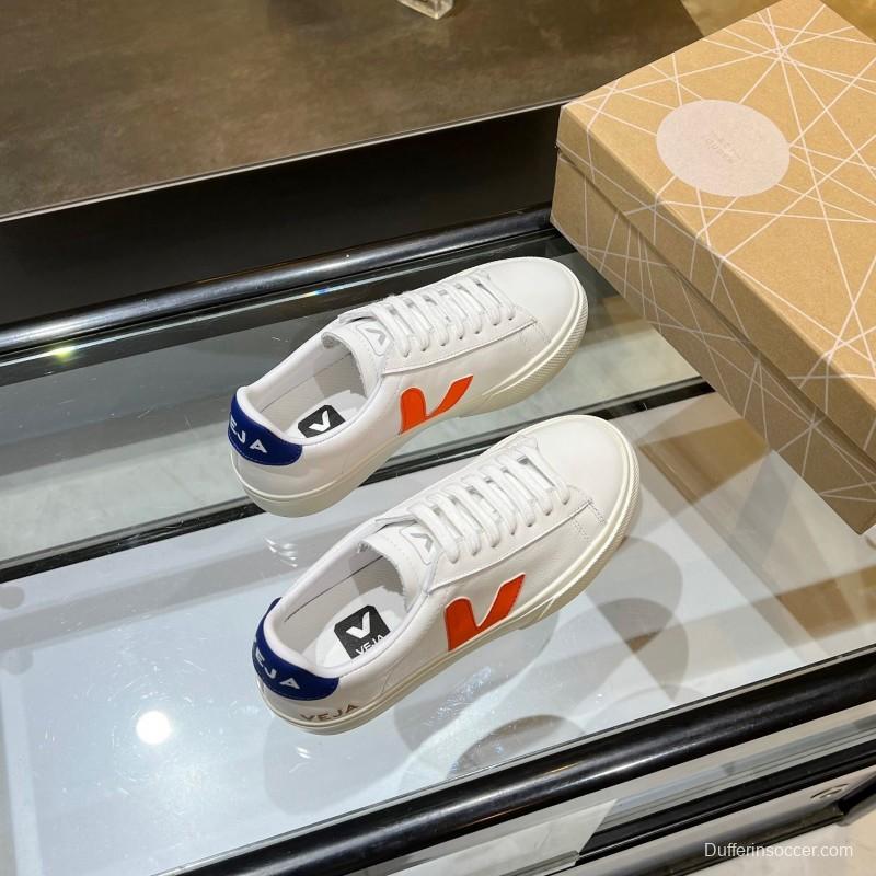 VEJA Classic White Sneakers V Logo Lace-Up Retro Flat Thick Sole Casual Sports Shoes - LY00220