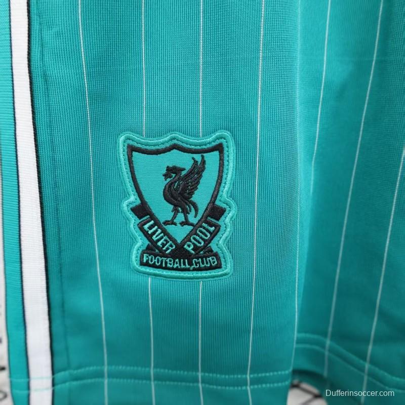 25/26 Liverpool Adidas Original Green with Teal Pinstripes Shorts