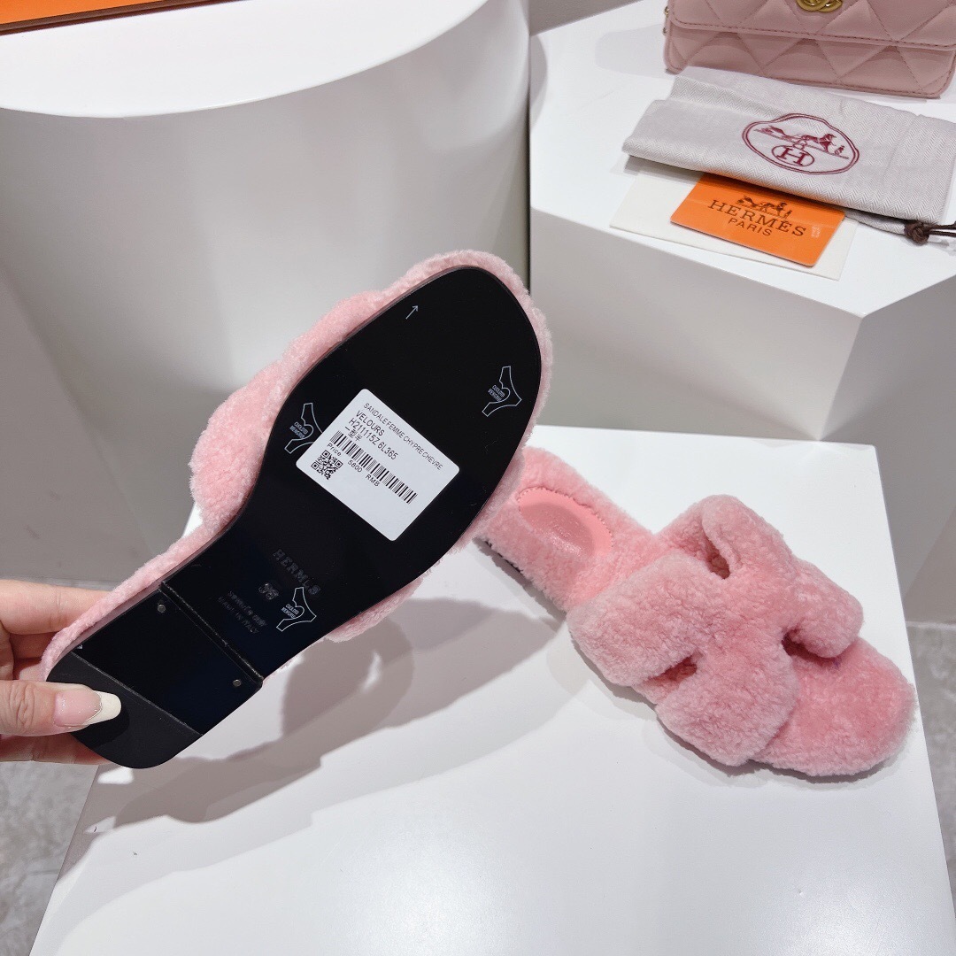 Hermes Teddy Wool H Slippers Flat Fur Slippers - LY00240