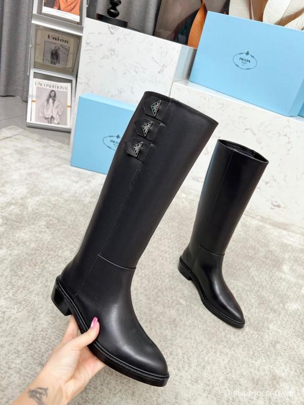 Prada Classic Triangle Logo Pointed Toe Boots - LY00350