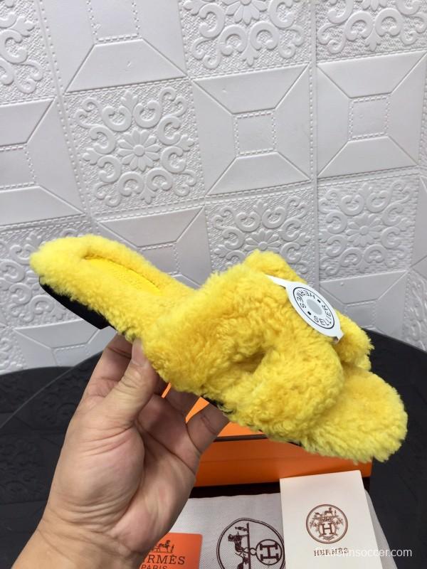 H Teddie Wool H Slippers Flat Sole Fur Slides - LY00240