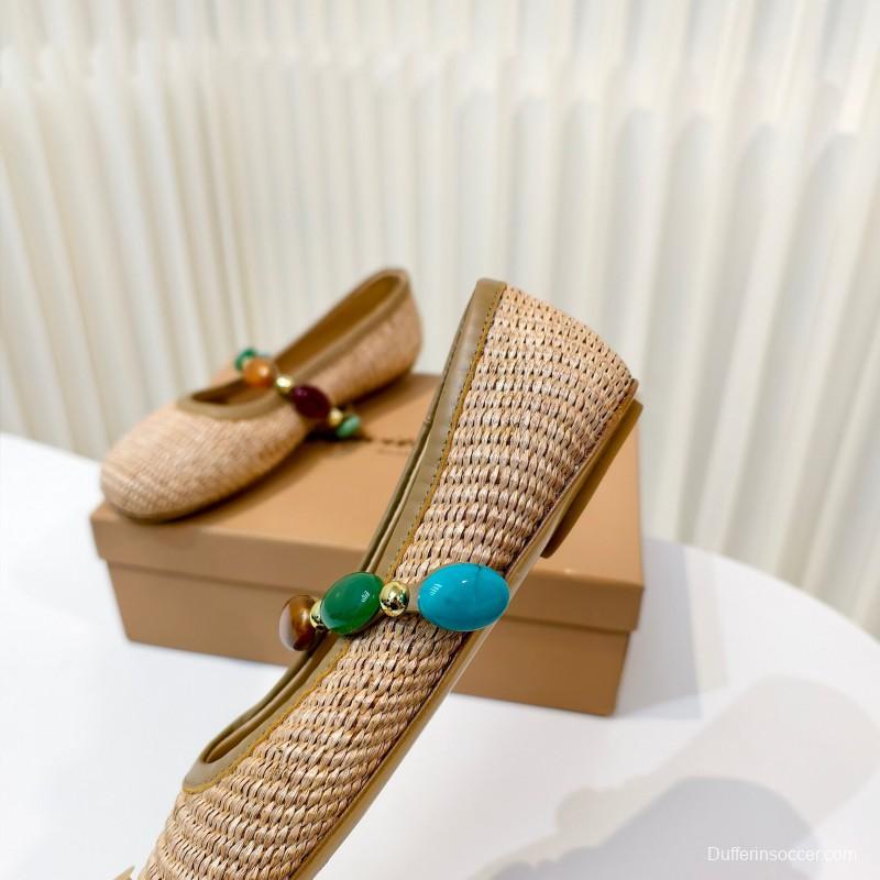 Gianvito Rossi Bohemian Style Turquoise Flat Ballet Shoes - LY00320