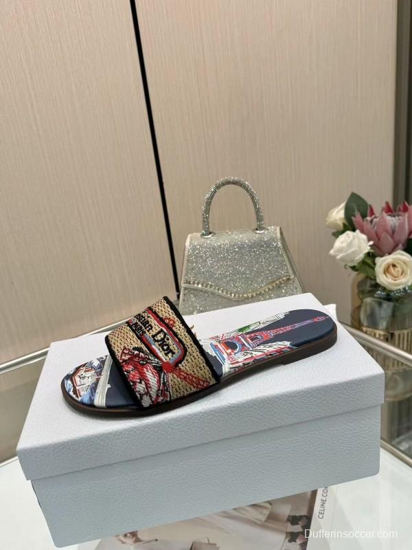 Dior 2025/ss Embroidered Monogram Slippers with Sheepskin Lining - LY00200/LY00240