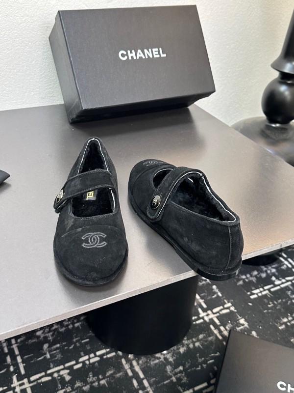 Chanel 2025 SS New French Mary Jane Flat Shoes with Fur - KFY00300
