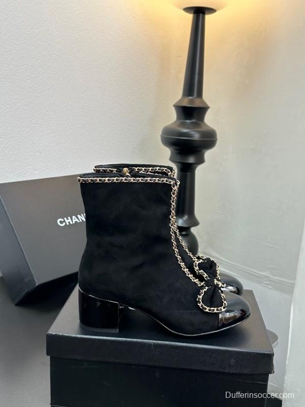 Chanel 2025 SS Chain Bow Chunky Heel Ankle Boots - LY00370