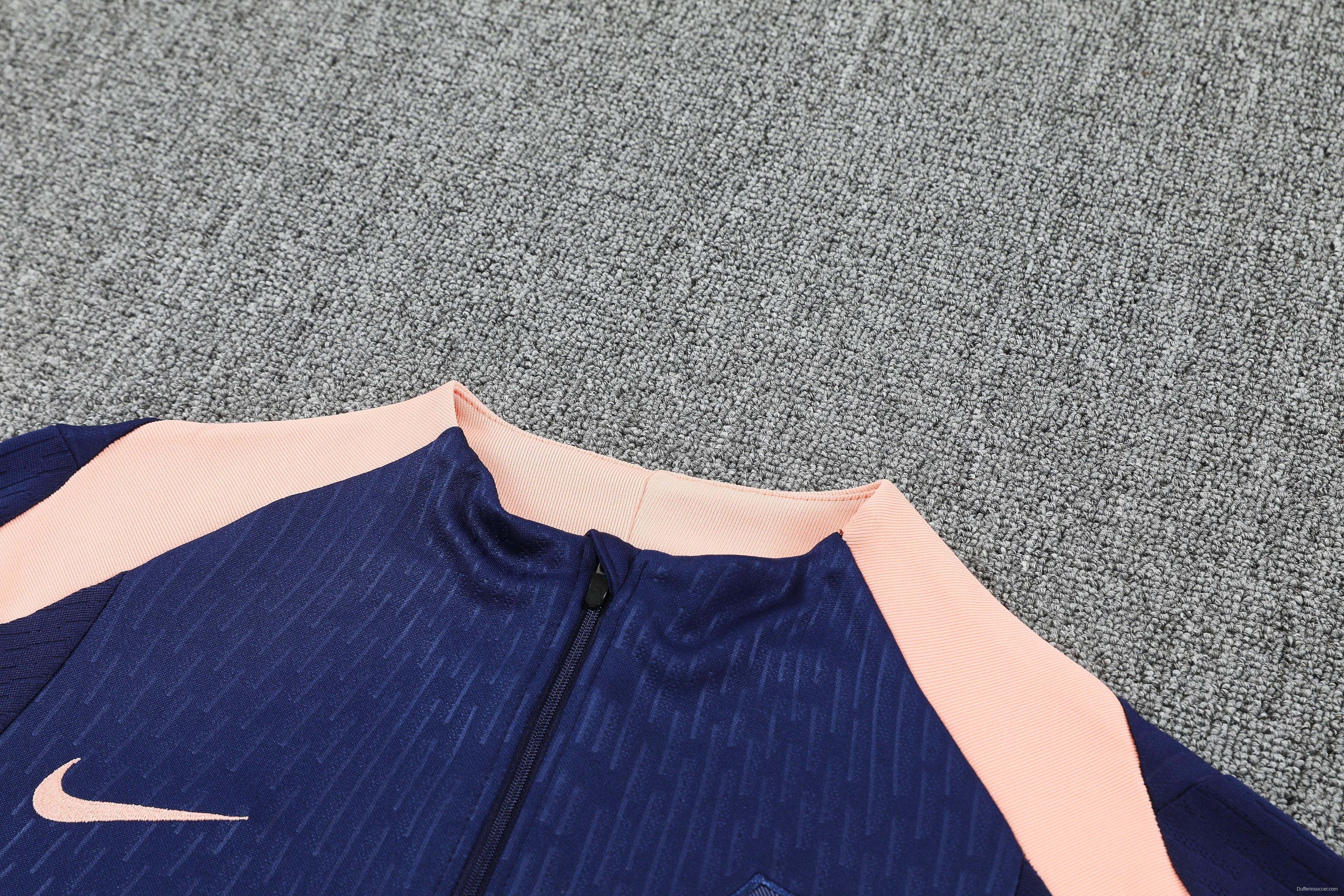 Player Version 2026 France Navy/Pink Half Zipper Jacket Tracksuit +Long Pants