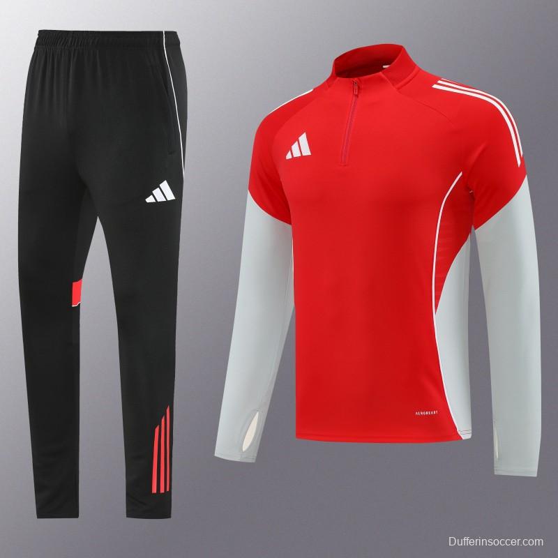25/26  Adidas Red/White Full zipper Jacket Tracksuit+ long pants