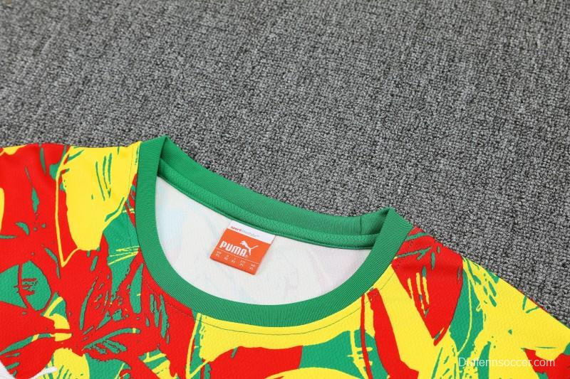 25/26 Senegal Green Tropical Floral Print Short Sleeve Training Suit + Shorts