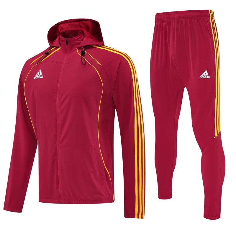 26/27 Adidas Red Full Zipper Hooded Jacket Tracksuit + Long Pants