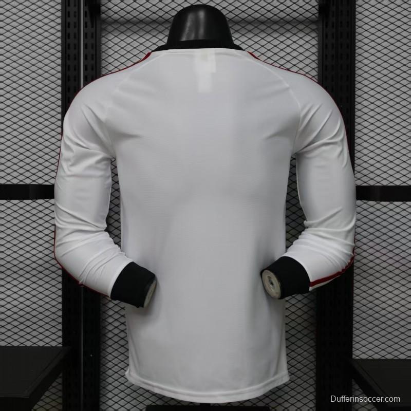 Player Version 2026 Manchester United Away White with  Red Shoulder Stripe Long Sleeve Jersey