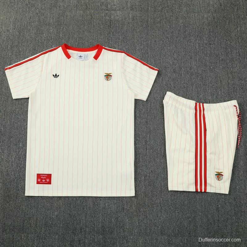26/27 Benfica × Adidas Originals Off-White Pinstripe Short Sleeve+Soccer Shorts