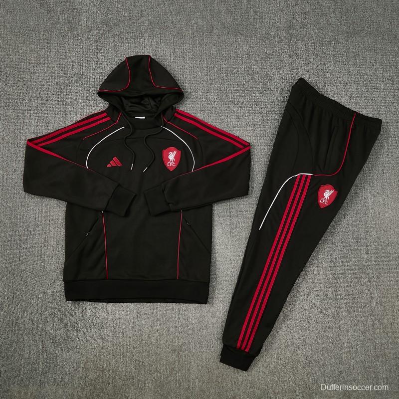 26/27 Liverpool  Black Full Zipper Hooded Jacket Tracksuit + Long Pants