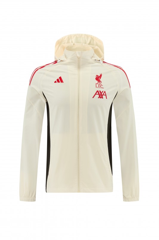 26/27 Liverpool Cream Full Zipper Hooded Jacket Tracksuit + Black Long Pants