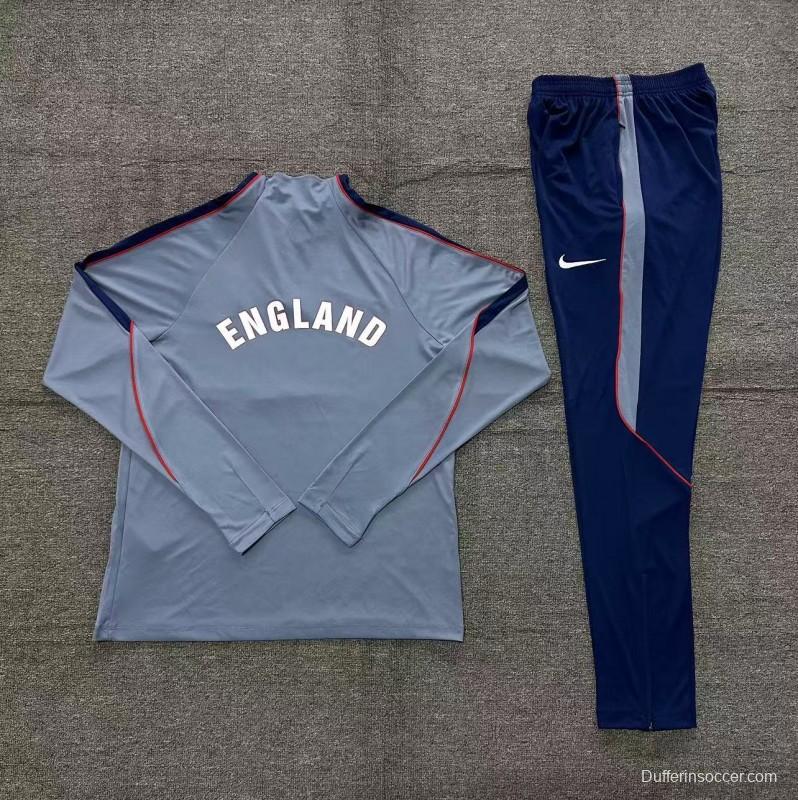 2026 England Grey Half Zipper Jacket Tracksuit + Navy  Blue Long Pants (Nike)