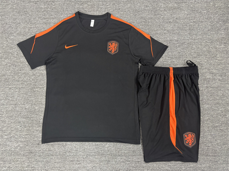 2026 Kids Netherlands Black & Orange  Short Sleeve+Soccer Shorts