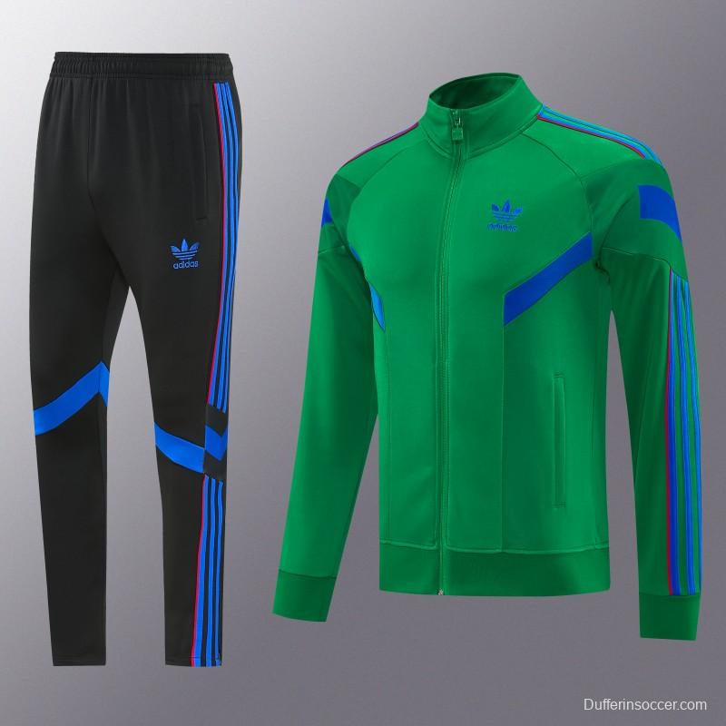 26/27 Adidas Originals Green  Full Zipper Jacket Tracksuit + Royal Blue  Long Pants