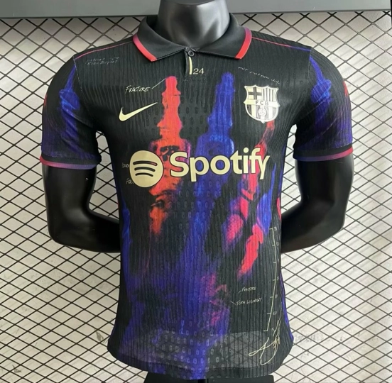 Player Version 25/26 FC Barcelona Black with Red & Blue Fracture Design Jersey