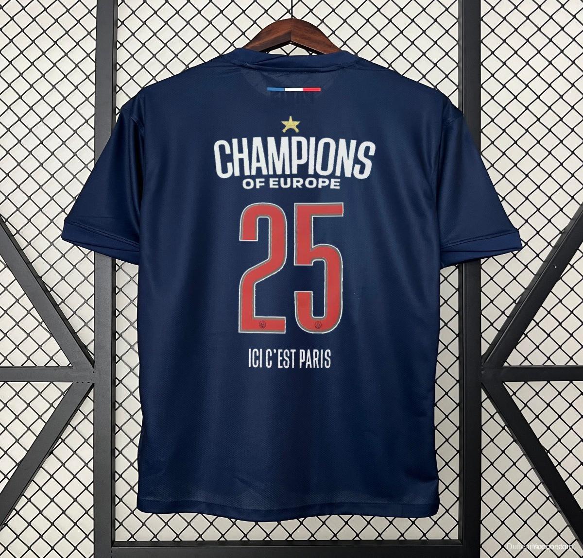 1 Star 24/25 PSG Home Jersey With Final Match Champion Jersey