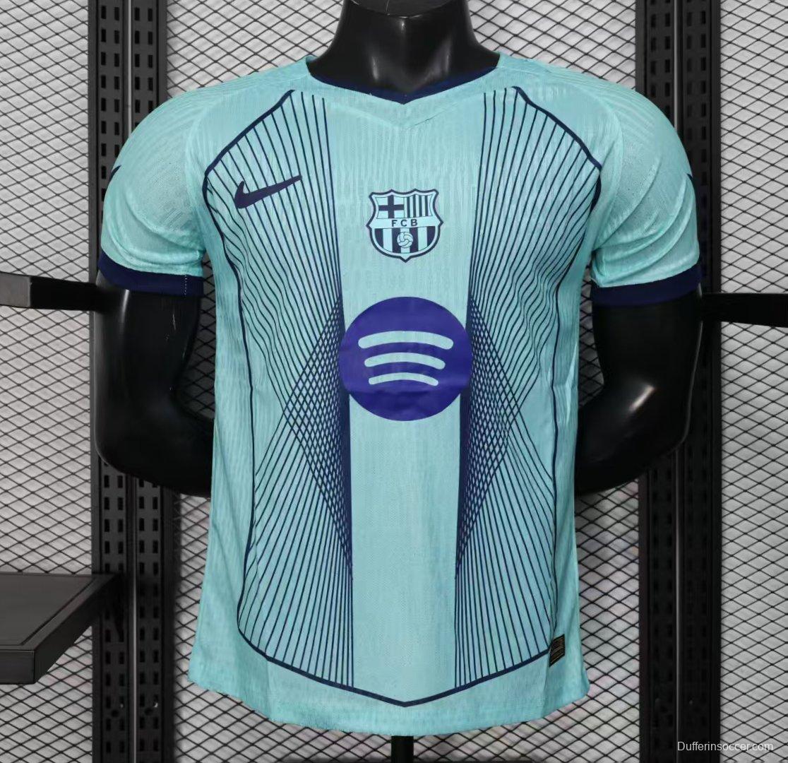 Player Version 25/26 FC Barcelona Light Blue with Vertical Pinstripe Pattern Jersey