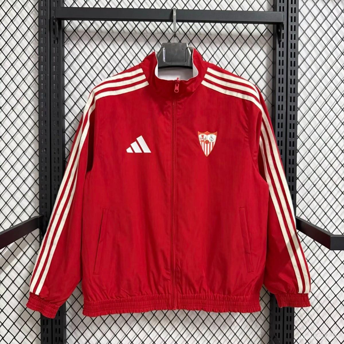 25/26 Sevilla Red/White Reversible Full Zipper Windbreaker