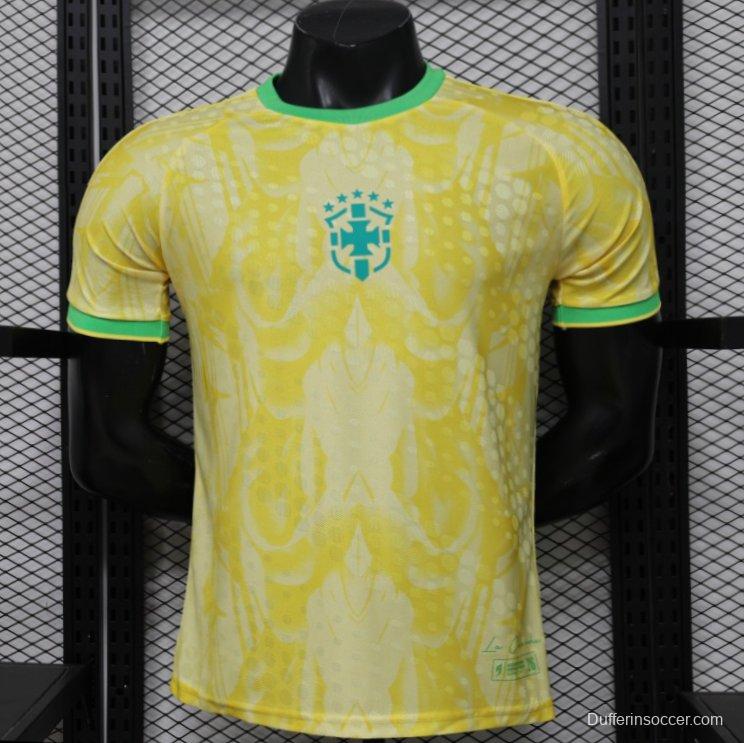 Player Version 2026 Brazil  Yellow with Abstract Feather Pattern Home Jersey