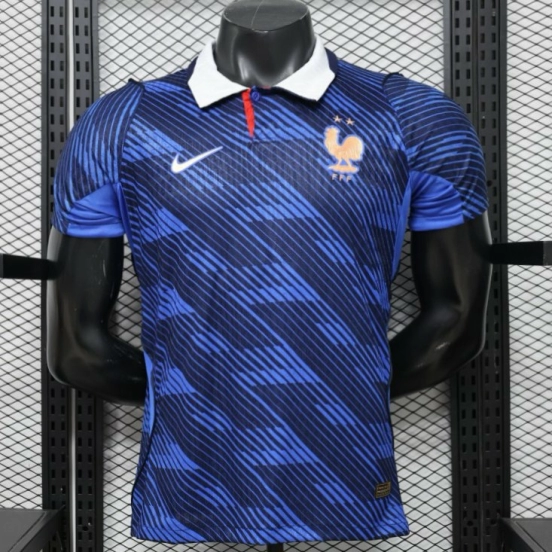 Player Version 2026 France Home Blue with Diagonal Brushstroke Stripe Polo Collar Jersey