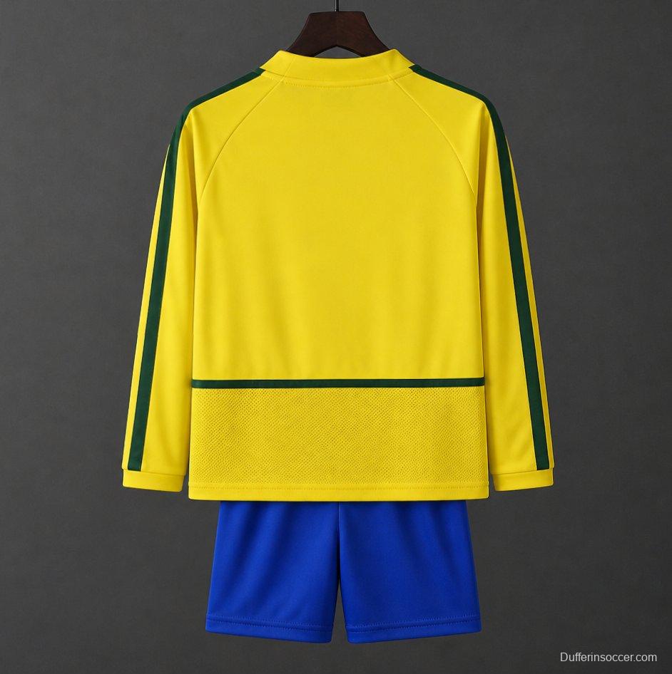 Retro Kids 2002 Brazil Home Long Sleeve Jersey